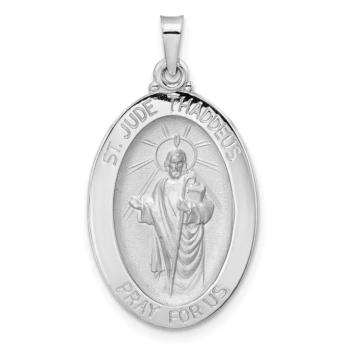 Necklaces Goldia 14k White Gold Polished St Jude Oval Solid Medal Pendant Necklaces Goldia 14k White Gold Polished St Jude Oval Solid Medal Pendant