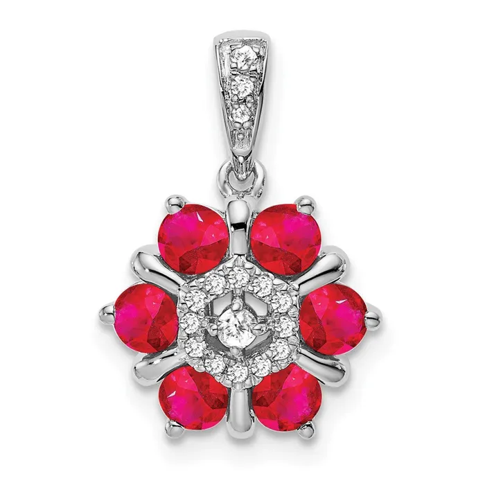 Necklaces Goldia 14k White Gold Ruby and Real Diamond Floral Pendant