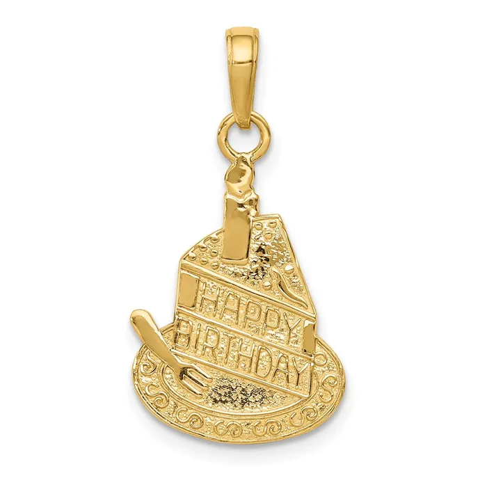 Necklaces Goldia 14k Yellow Gold Slice of Cake with Candle HAPPY BIRTHDAY Pendant
