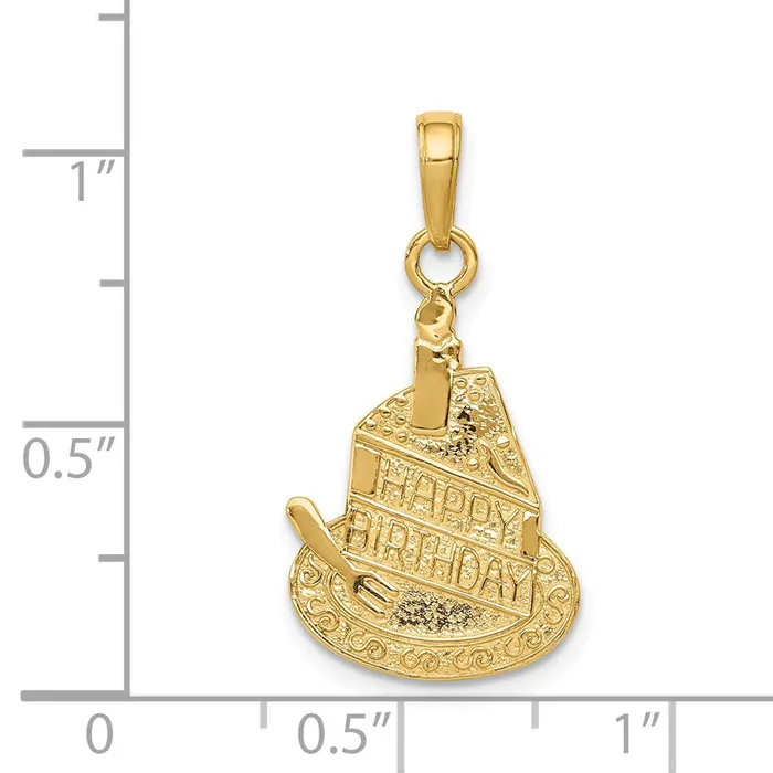Necklaces Goldia 14k Yellow Gold Slice of Cake with Candle HAPPY BIRTHDAY Pendant