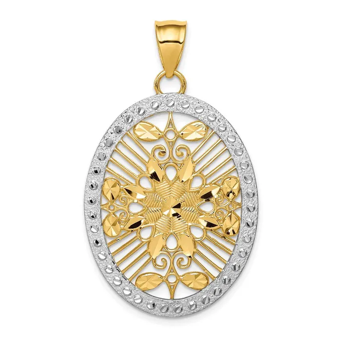 Necklaces Goldia 14k Yellow Rhodium Gold and White Rhodium Polished Diamondcut Oval Pendant Necklaces Goldia 14k Yellow Rhodium Gold and White Rhodium Polished Diamondcut Oval Pendant