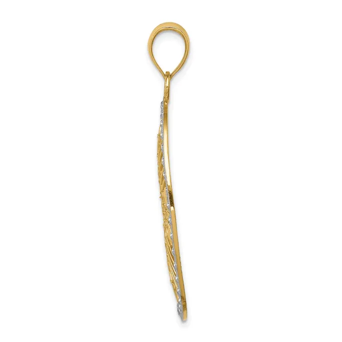 Necklaces Goldia 14k Yellow Rhodium Gold and White Rhodium Polished Diamondcut Oval Pendant
