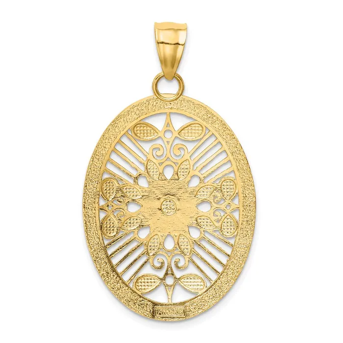 Necklaces Goldia 14k Yellow Rhodium Gold and White Rhodium Polished Diamondcut Oval Pendant