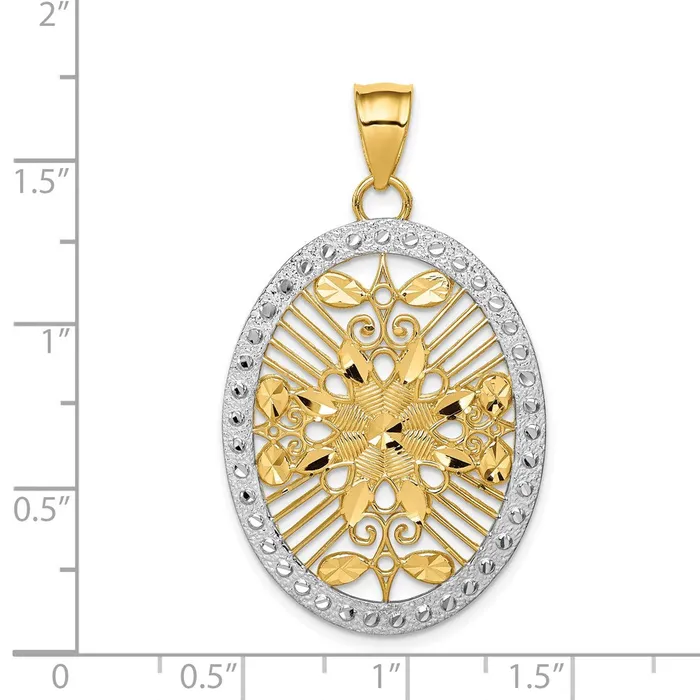 Necklaces Goldia 14k Yellow Rhodium Gold and White Rhodium Polished Diamondcut Oval Pendant