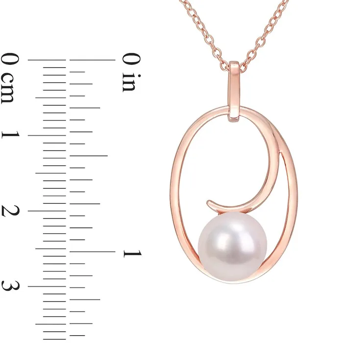 Necklaces Goldia 9095mm Cultured Freshwater Pearl Open Looping Oval Frame Pendant in Sterling Silver with Rose Rhodium Necklaces Goldia 9095mm Cultured Freshwater Pearl Open Looping Oval Frame Pendant in Sterling Silver with Rose Rhodium