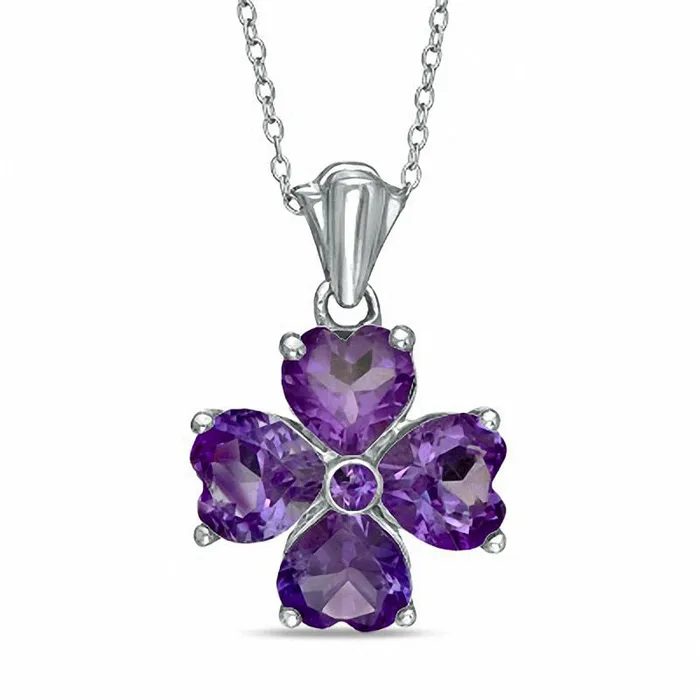 Necklaces Goldia HeartShaped Amethyst Clover Pendant in Sterling Silver