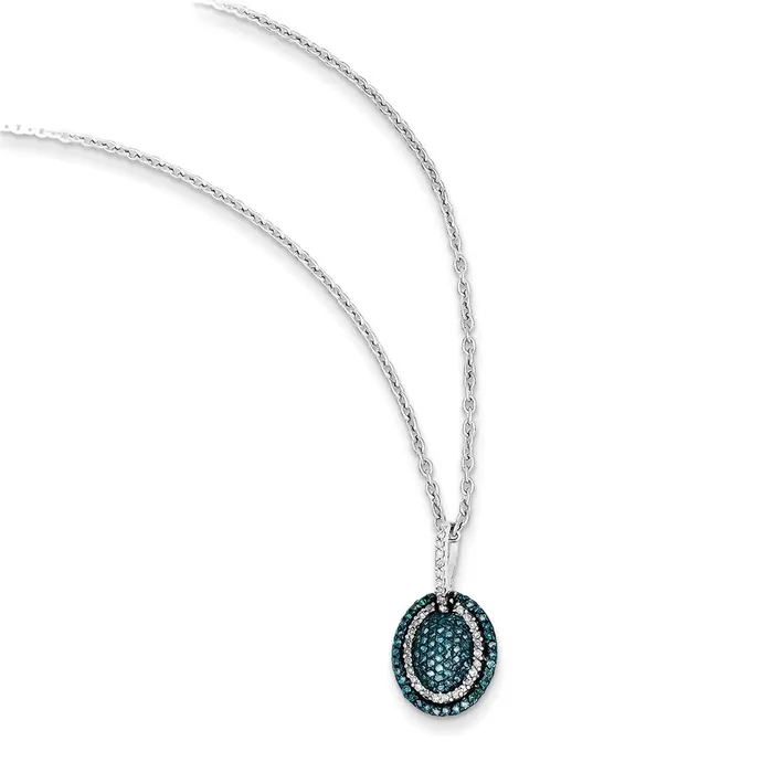 Necklaces Goldia Sterling Silver Blue and White Diamond Oval Pendant