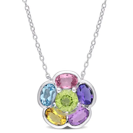 Necklaces JMS always Original AMOUR 3 13 CT TGW Multigem Floral Pendant In Sterling Silver Necklaces JMS always Original AMOUR 3 13 CT TGW Multigem Floral Pendant In Sterling Silver