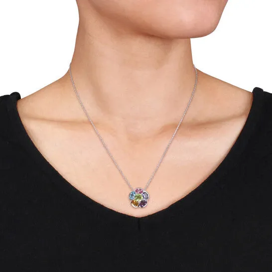 Necklaces JMS always Original AMOUR 3 13 CT TGW Multigem Floral Pendant In Sterling Silver Necklaces JMS always Original AMOUR 3 13 CT TGW Multigem Floral Pendant In Sterling Silver