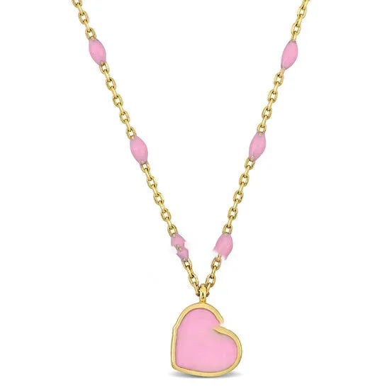 Necklaces JMS always Original Amour Pink Enamel Heart Necklace in 14K Yellow Gold Necklaces JMS always Original Amour Pink Enamel Heart Necklace in 14K Yellow Gold