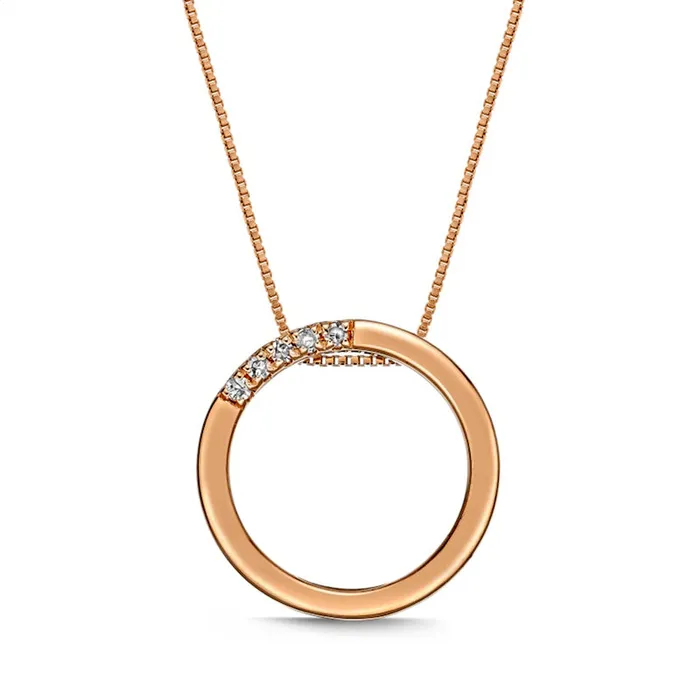 Necklaces Natural Diamond Accent Circle Pendant in Sterling Silver with 18K Rose Gold Goldia Necklaces Natural Diamond Accent Circle Pendant in Sterling Silver with 18K Rose Gold Goldia