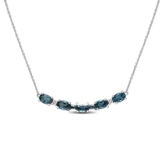 Necklaces Original AMOUR 2 12 CT TGW London Blue Topaz and 17 CT TW Diamond Rounded Bar Necklace In 14K White Gold JMS always Necklaces Original AMOUR 2 12 CT TGW London Blue Topaz and 17 CT TW Diamond Rounded Bar Necklace In 14K White Gold JMS always