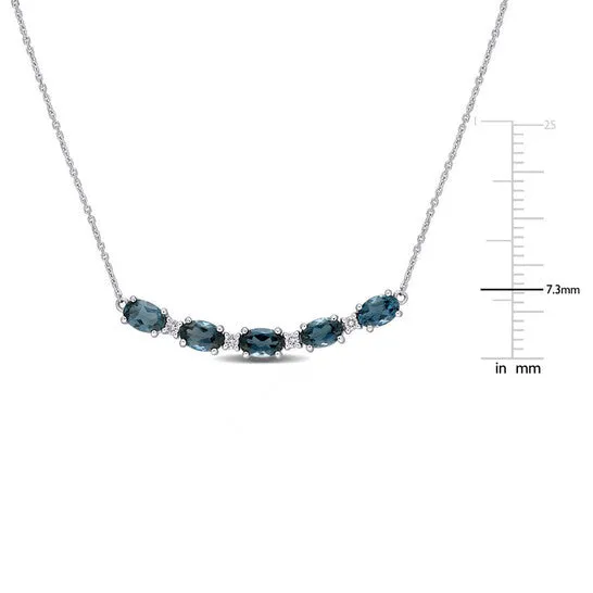 Necklaces Original AMOUR 2 12 CT TGW London Blue Topaz and 17 CT TW Diamond Rounded Bar Necklace In 14K White Gold JMS always Necklaces Original AMOUR 2 12 CT TGW London Blue Topaz and 17 CT TW Diamond Rounded Bar Necklace In 14K White Gold JMS always