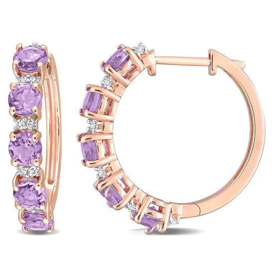 Original AMOUR 2 12 CT TGW Amethyst and White Topaz Hoop Earrings In Rose Plated Sterling Silver JMS always Earrings Original AMOUR 2 12 CT TGW Amethyst and White Topaz Hoop Earrings In Rose Plated Sterling Silver JMS always Earrings