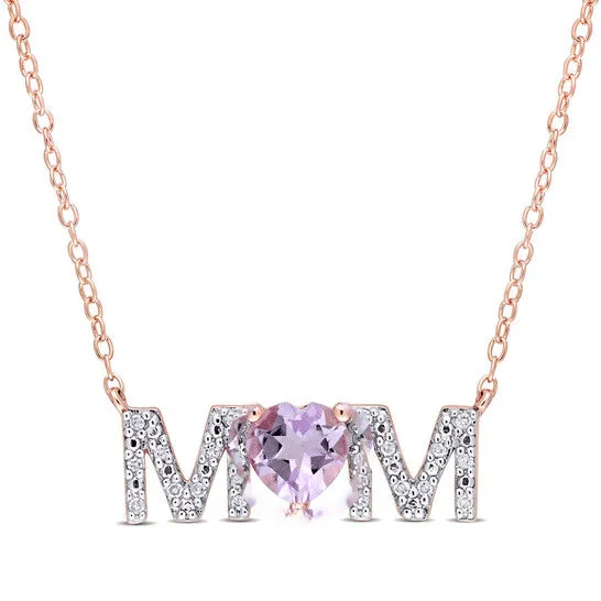 Original AMOUR 35 CT TGW Heart Rose De France and 110 CT TDW Diamond mom in Pendant with Chain In Rose Plated Sterling Silver JMS always Necklaces Original AMOUR 35 CT TGW Heart Rose De France and 110 CT TDW Diamond mom in Pendant with Chain In Rose Plated Sterling Silver JMS always Necklaces