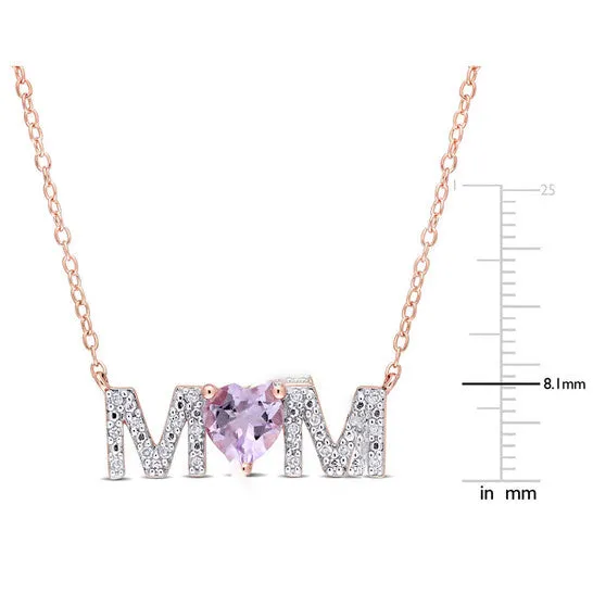 Original AMOUR 35 CT TGW Heart Rose De France and 110 CT TDW Diamond mom in Pendant with Chain In Rose Plated Sterling Silver JMS always Necklaces Original AMOUR 35 CT TGW Heart Rose De France and 110 CT TDW Diamond mom in Pendant with Chain In Rose Plated Sterling Silver JMS always Necklaces