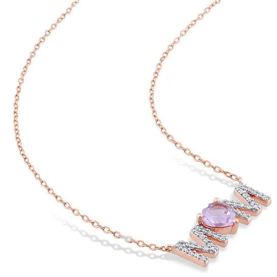 Original AMOUR 35 CT TGW Heart Rose De France and 110 CT TDW Diamond mom in Pendant with Chain In Rose Plated Sterling Silver JMS always Necklaces Original AMOUR 35 CT TGW Heart Rose De France and 110 CT TDW Diamond mom in Pendant with Chain In Rose Plated Sterling Silver JMS always Necklaces