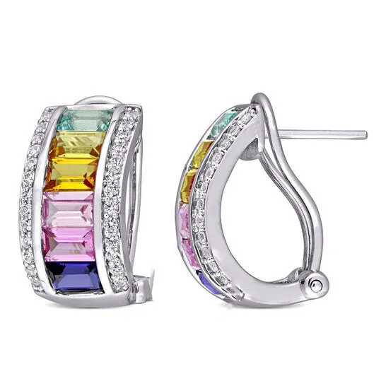 Original AMOUR 4 14 CT TGW Multicolor Created Sapphire Hoop Earrings In Sterling Silver JMS always Earrings Original AMOUR 4 14 CT TGW Multicolor Created Sapphire Hoop Earrings In Sterling Silver JMS always Earrings