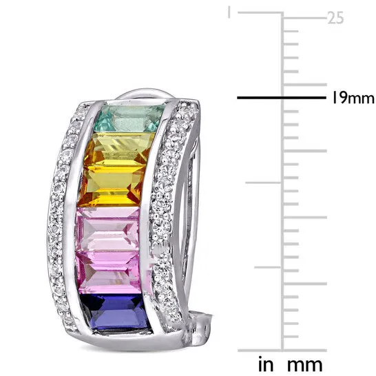 Original AMOUR 4 14 CT TGW Multicolor Created Sapphire Hoop Earrings In Sterling Silver JMS always Earrings Original AMOUR 4 14 CT TGW Multicolor Created Sapphire Hoop Earrings In Sterling Silver JMS always Earrings
