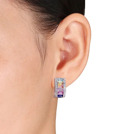 Original AMOUR 4 14 CT TGW Multicolor Created Sapphire Hoop Earrings In Sterling Silver JMS always Earrings Original AMOUR 4 14 CT TGW Multicolor Created Sapphire Hoop Earrings In Sterling Silver JMS always Earrings