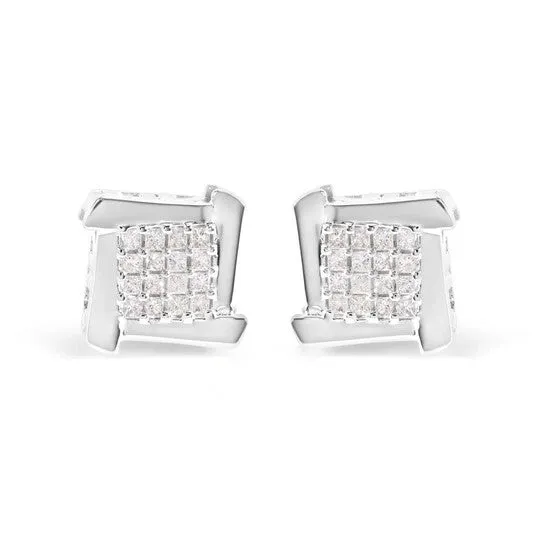 Original Haus of Brilliance 10K White Gold 12 Cttw Composite Princess Diamond Square and Swirl Stud Earrings IJ Color I1I2 Clarity JMS always Earrings Original Haus of Brilliance 10K White Gold 12 Cttw Composite Princess Diamond Square and Swirl Stud Earrings IJ Color I1I2 Clarity JMS always Earrings