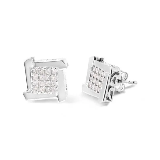 Original Haus of Brilliance 10K White Gold 12 Cttw Composite Princess Diamond Square and Swirl Stud Earrings IJ Color I1I2 Clarity JMS always Earrings Original Haus of Brilliance 10K White Gold 12 Cttw Composite Princess Diamond Square and Swirl Stud Earrings IJ Color I1I2 Clarity JMS always Earrings