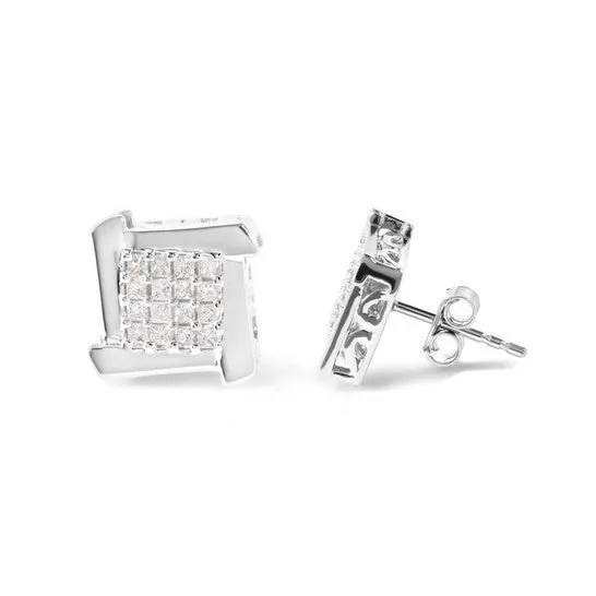 Original Haus of Brilliance 10K White Gold 12 Cttw Composite Princess Diamond Square and Swirl Stud Earrings IJ Color I1I2 Clarity JMS always Earrings Original Haus of Brilliance 10K White Gold 12 Cttw Composite Princess Diamond Square and Swirl Stud Earrings IJ Color I1I2 Clarity JMS always Earrings