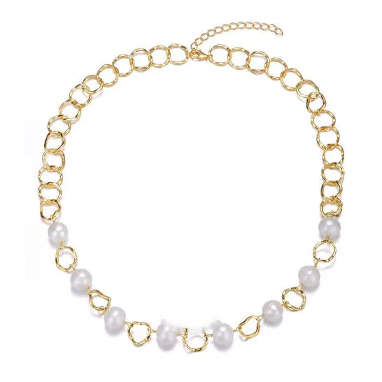 Original Megan Walford Sterling Silver 14K Yellow Gold Plated Freshwater Pearl and Cubic Zirconia Link Oval Spring Ring Adjustable Necklace JMS always Rings Original Megan Walford Sterling Silver 14K Yellow Gold Plated Freshwater Pearl and Cubic Zirconia Link Oval Spring Ring Adjustable Necklace JMS always Rings