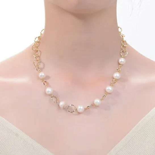 Original Megan Walford Sterling Silver 14K Yellow Gold Plated Freshwater Pearl and Cubic Zirconia Link Oval Spring Ring Adjustable Necklace JMS always Rings Original Megan Walford Sterling Silver 14K Yellow Gold Plated Freshwater Pearl and Cubic Zirconia Link Oval Spring Ring Adjustable Necklace JMS always Rings