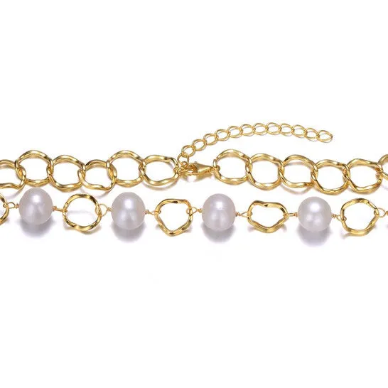 Original Megan Walford Sterling Silver 14K Yellow Gold Plated Freshwater Pearl and Cubic Zirconia Link Oval Spring Ring Adjustable Necklace JMS always Rings Original Megan Walford Sterling Silver 14K Yellow Gold Plated Freshwater Pearl and Cubic Zirconia Link Oval Spring Ring Adjustable Necklace JMS always Rings