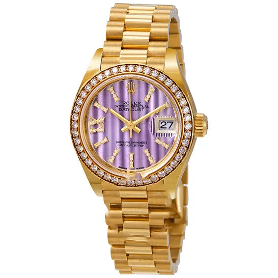 Original Rolex LadyDatejust 28 Liliac Dial 18K Yellow Gold President Automatic Ladies Watch 279138LISRDP JMS always PreStyled Sets Original Rolex LadyDatejust 28 Liliac Dial 18K Yellow Gold President Automatic Ladies Watch 279138LISRDP JMS always PreStyled Sets