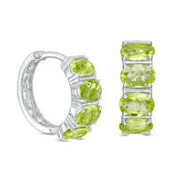 Oval Peridot Four Stone Hoop Earrings in Sterling Silver Goldia Earrings