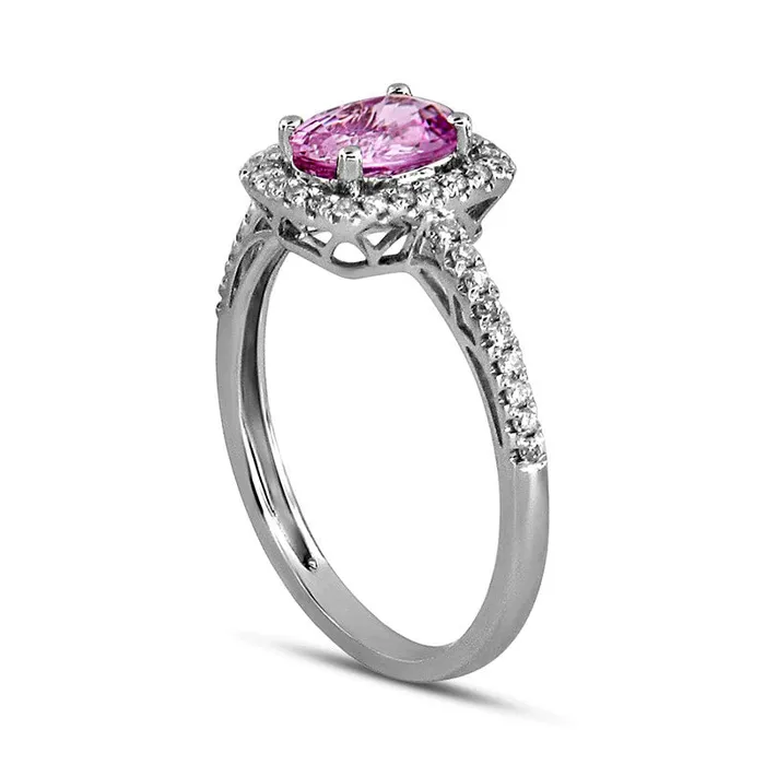 Oval Pink Sapphire and 020 CT TW Natural Diamond Frame Engagement Ring in Solid 14K White Gold Goldia Rings Oval Pink Sapphire and 020 CT TW Natural Diamond Frame Engagement Ring in Solid 14K White Gold Goldia Rings