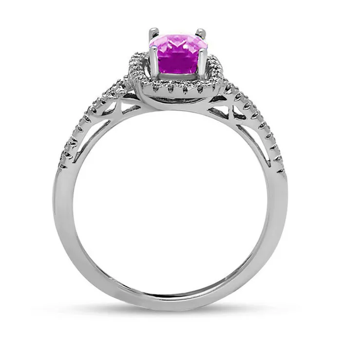 Oval Pink Sapphire and 020 CT TW Natural Diamond Frame Engagement Ring in Solid 14K White Gold Goldia Rings Oval Pink Sapphire and 020 CT TW Natural Diamond Frame Engagement Ring in Solid 14K White Gold Goldia Rings