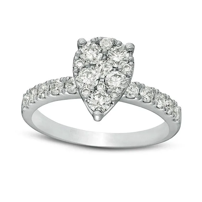 Previously Owned 10 CT TW Composite PearShaped Natural Diamond Frame Engagement Ring in Solid 14K White Gold Goldia Rings Previously Owned 10 CT TW Composite PearShaped Natural Diamond Frame Engagement Ring in Solid 14K White Gold Goldia Rings