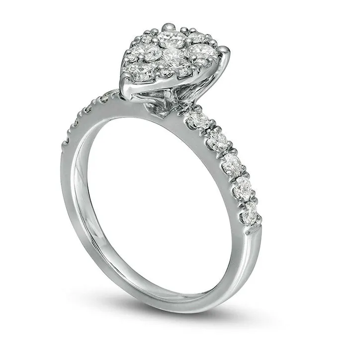 Previously Owned 10 CT TW Composite PearShaped Natural Diamond Frame Engagement Ring in Solid 14K White Gold Goldia Rings Previously Owned 10 CT TW Composite PearShaped Natural Diamond Frame Engagement Ring in Solid 14K White Gold Goldia Rings