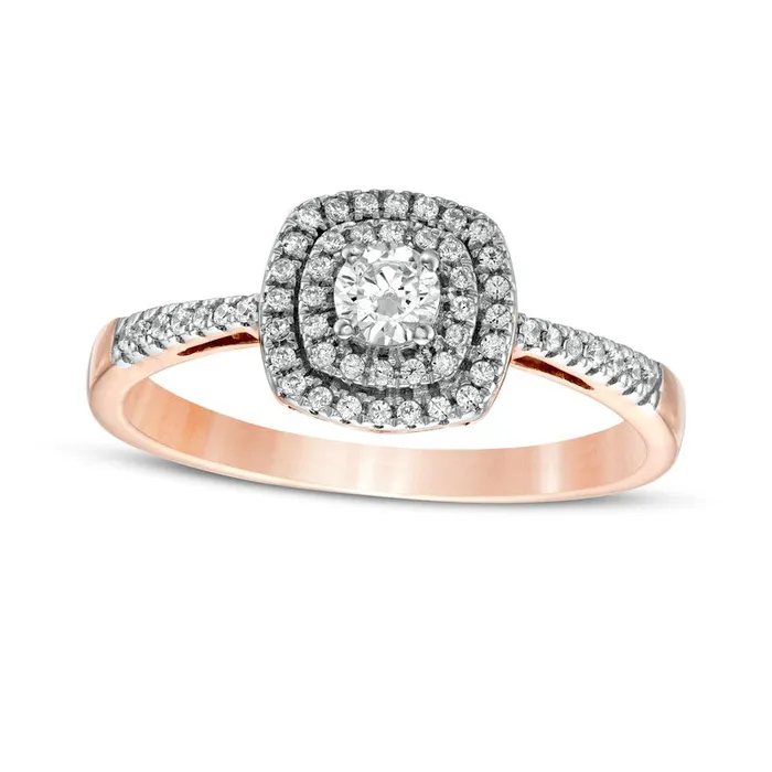 Rings 033 CT TW Natural Diamond Double Cushion Frame Engagement Ring in Solid 10K Rose Gold Goldia Rings 033 CT TW Natural Diamond Double Cushion Frame Engagement Ring in Solid 10K Rose Gold Goldia