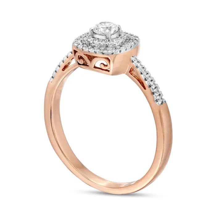 Rings 033 CT TW Natural Diamond Double Cushion Frame Engagement Ring in Solid 10K Rose Gold Goldia Rings 033 CT TW Natural Diamond Double Cushion Frame Engagement Ring in Solid 10K Rose Gold Goldia
