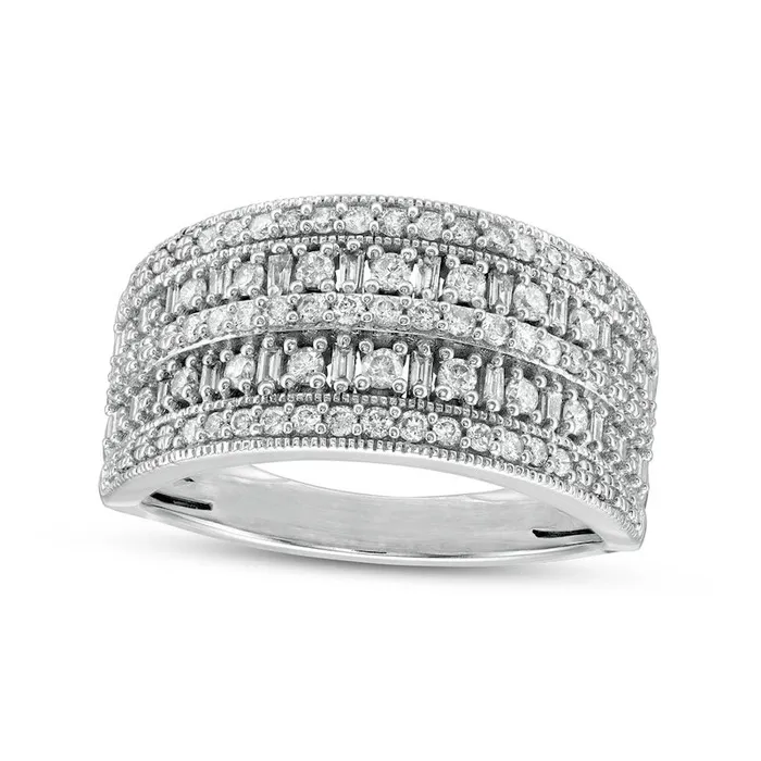 Rings 050 CT TW Baguette and Round Natural Diamond Antique VintageStyle MultiRow Anniversary Band in Solid 10K White Gold Goldia Rings 050 CT TW Baguette and Round Natural Diamond Antique VintageStyle MultiRow Anniversary Band in Solid 10K White Gold Goldia