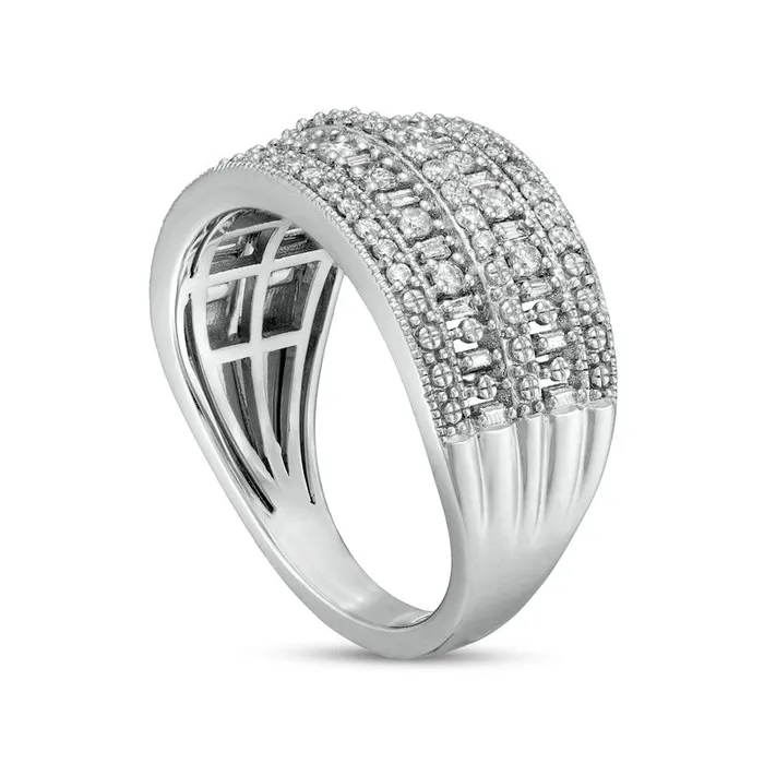 Rings 050 CT TW Baguette and Round Natural Diamond Antique VintageStyle MultiRow Anniversary Band in Solid 10K White Gold Goldia Rings 050 CT TW Baguette and Round Natural Diamond Antique VintageStyle MultiRow Anniversary Band in Solid 10K White Gold Goldia