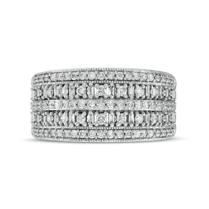 Rings 050 CT TW Baguette and Round Natural Diamond Antique VintageStyle MultiRow Anniversary Band in Solid 10K White Gold Goldia Rings 050 CT TW Baguette and Round Natural Diamond Antique VintageStyle MultiRow Anniversary Band in Solid 10K White Gold Goldia