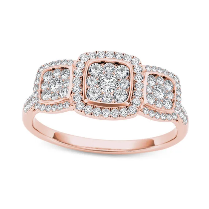 Rings 050 CT TW Composite Natural Diamond Three Stone Cushion Frame Engagement Ring in Solid 14K Rose Gold Goldia Rings 050 CT TW Composite Natural Diamond Three Stone Cushion Frame Engagement Ring in Solid 14K Rose Gold Goldia