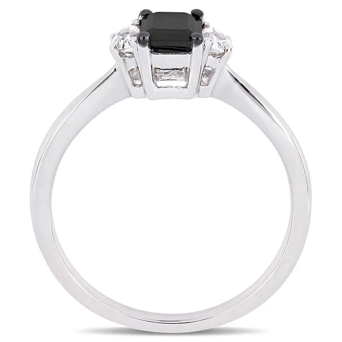 Rings 075 CT EmeraldCut Enhanced Black Natural Diamond and White Sapphire Three Stone Engagement Ring in Solid 10K White Gold Goldia Rings 075 CT EmeraldCut Enhanced Black Natural Diamond and White Sapphire Three Stone Engagement Ring in Solid 10K White Gold Goldia