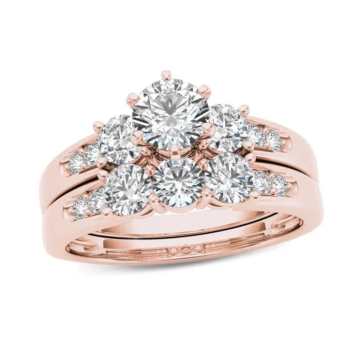 Rings 112 CT TW Diamond Three Stone Bridal Engagement Ring Set in 14K Rose Gold Goldiacom