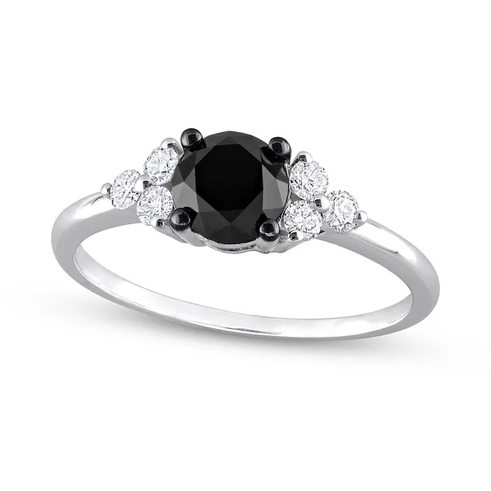Rings 120 CT TW Black Enhanced and White Natural Diamond TriSides Engagement Ring in Solid 10K White Gold Goldia Rings 120 CT TW Black Enhanced and White Natural Diamond TriSides Engagement Ring in Solid 10K White Gold Goldia