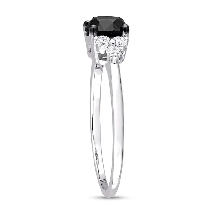 Rings 120 CT TW Black Enhanced and White Natural Diamond TriSides Engagement Ring in Solid 10K White Gold Goldia Rings 120 CT TW Black Enhanced and White Natural Diamond TriSides Engagement Ring in Solid 10K White Gold Goldia