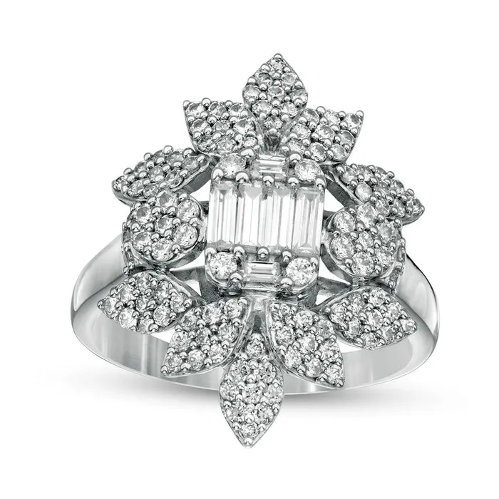 Rings 125 CT TW Composite Natural Diamond Flower Frame Ring in Solid 10K White Gold Goldia Rings 125 CT TW Composite Natural Diamond Flower Frame Ring in Solid 10K White Gold Goldia