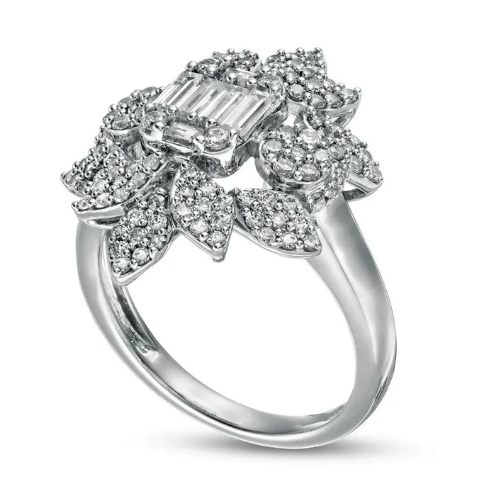 Rings 125 CT TW Composite Natural Diamond Flower Frame Ring in Solid 10K White Gold Goldia Rings 125 CT TW Composite Natural Diamond Flower Frame Ring in Solid 10K White Gold Goldia