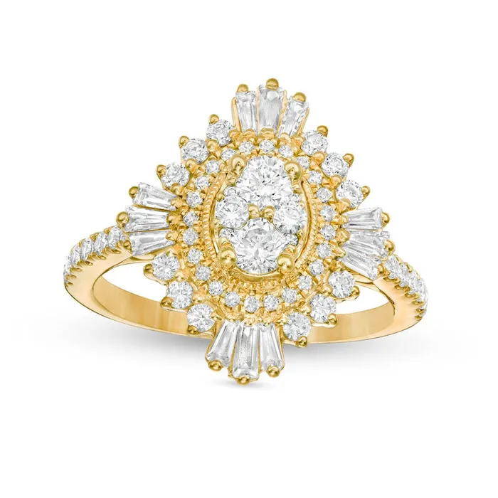 Rings 125 CT TW Composite Natural Diamond Oval Starburst Frame Ring in Solid 14K Gold Goldia Rings 125 CT TW Composite Natural Diamond Oval Starburst Frame Ring in Solid 14K Gold Goldia