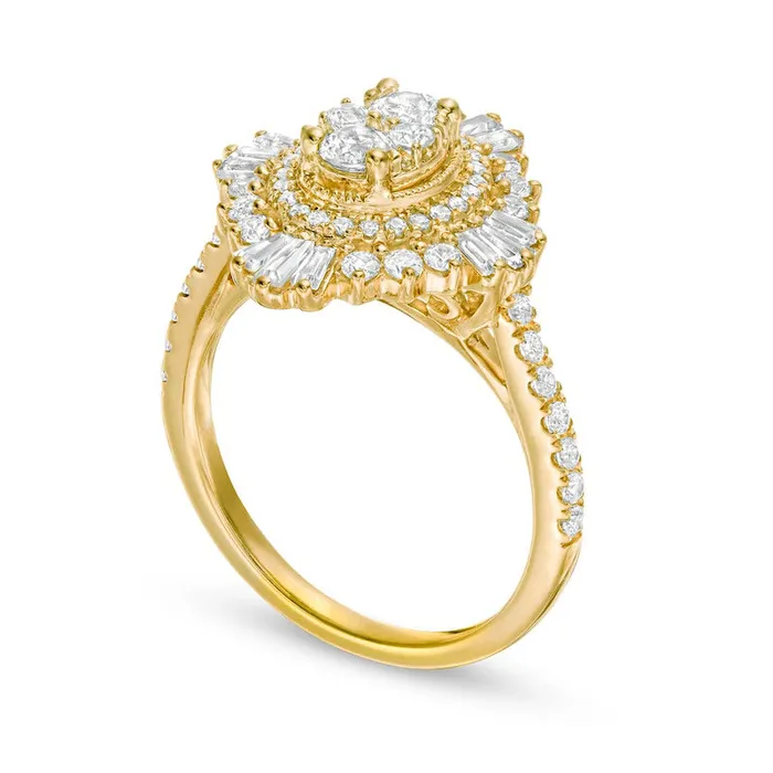 Rings 125 CT TW Composite Natural Diamond Oval Starburst Frame Ring in Solid 14K Gold Goldia Rings 125 CT TW Composite Natural Diamond Oval Starburst Frame Ring in Solid 14K Gold Goldia